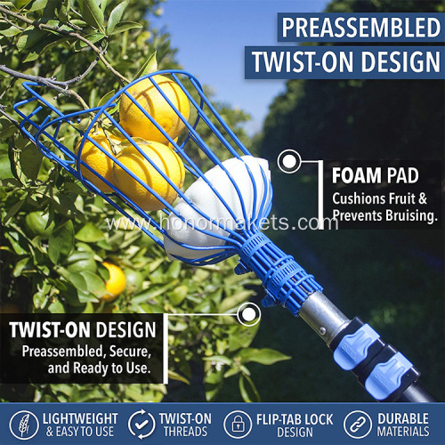 Hot sale Fruit Picker Extendable Long Handle Easy Assembled Apple Fruit Pole  Picker with Basket fruit picking tool